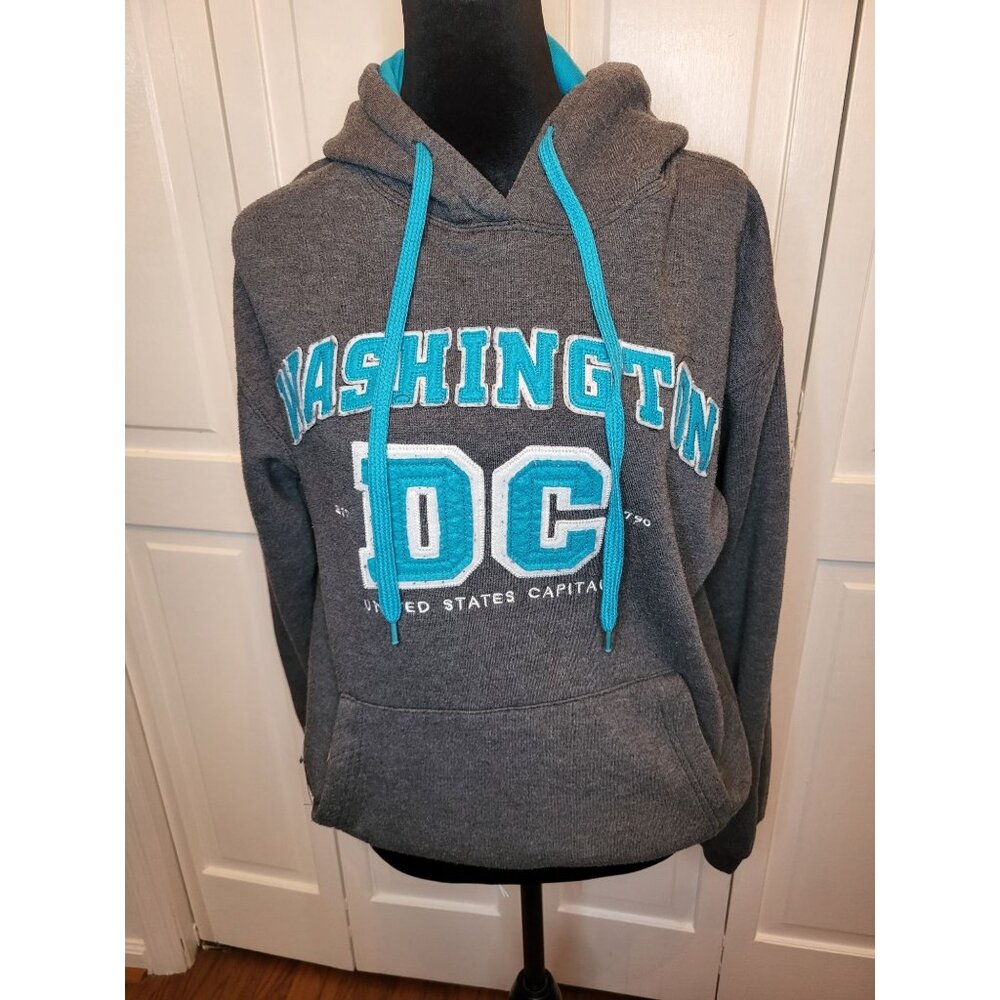 Vintage Y2K Gray/Turquoise Washington DC Hoodie M Embroidered Patch Sporty Retro